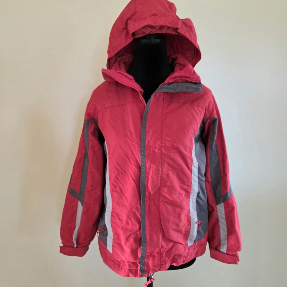 L.L. Bean Kids Red and Gray Hooded Puffer Jacket‎